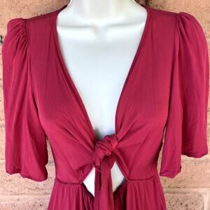 Audrey 3+1 Red Rayon Shorts Jumper Romper Tie Front Deep V Open Back Juniors S